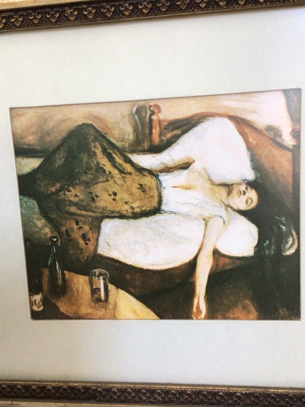 Ornate Carved Wood Picture Frame with Mat and Art Print - Brown - Picture 2 of 8